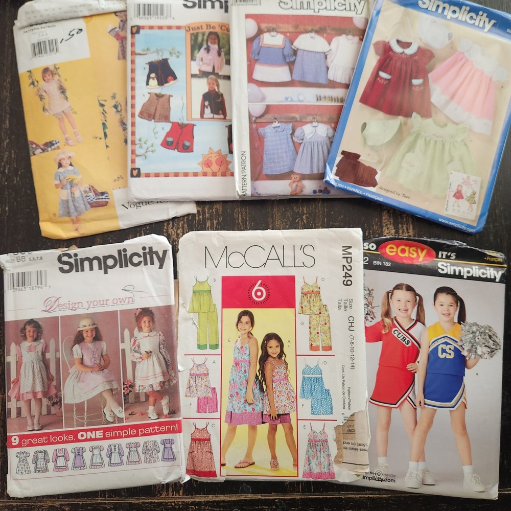 Lot of 7 Childrens Sewing Patterns Simplicity McCalls Vogue Dress Pajama Cheer